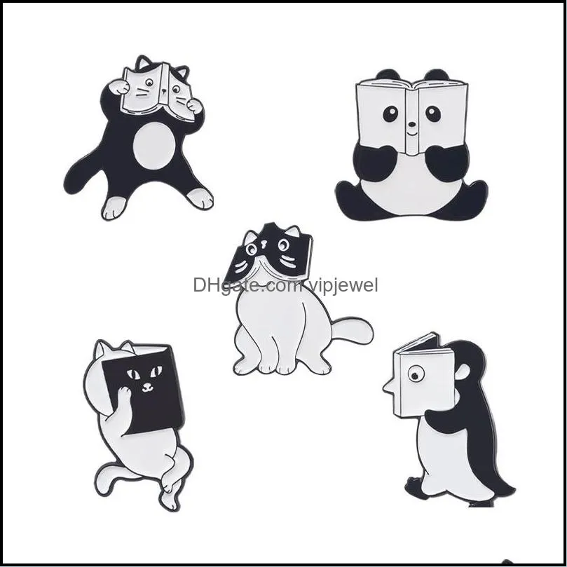 women cartoon animal book cover face modelling brooches cat penguin shape alloy paint clothes badges buckle sweater bags backpack suit lapel pin