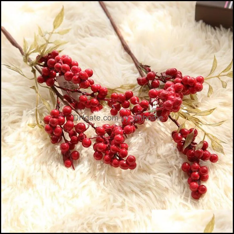 Decorative Flowers & Wreaths 5 Branches Christmas Artificial Red Berry Holly Berries Tree Home Decor For Xmas