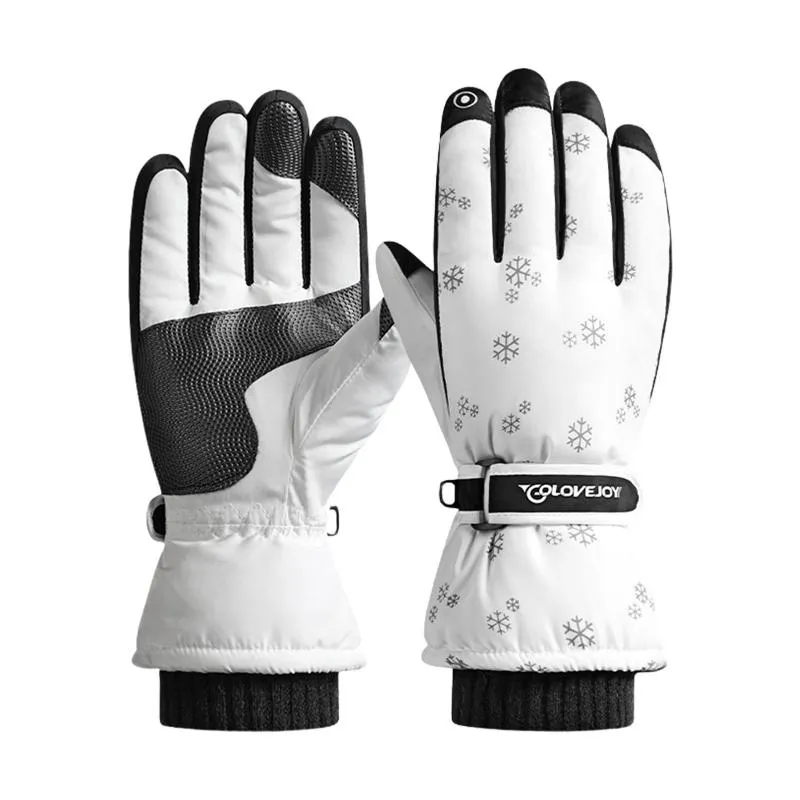 Cinq doigts gants imperméables hiver femmes neige Snowboard chaud flocon de neige imprimé Ski pour temps froid réglable