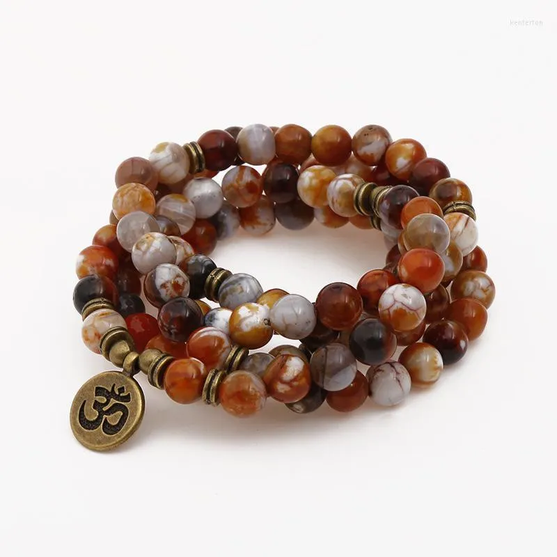 Fili di perline fatti a mano 8mm Natural Blast Coffee Onyx Bracciale 108 Collana pendente Mala OM Chakra Yoga Dropship buddista Kent22