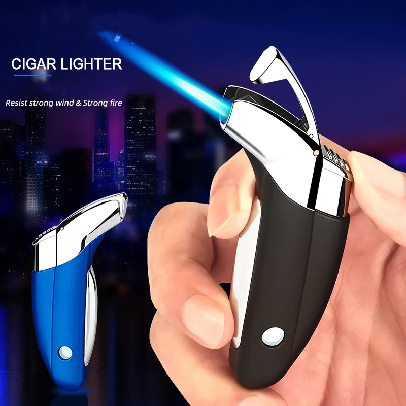 Nieuwe winddichte fakkelpistool lichter krachtige blauwe vlam jet gasigren sigaar lichter bijvullen metaal butane buiten lichtere promotie rokende gadgets