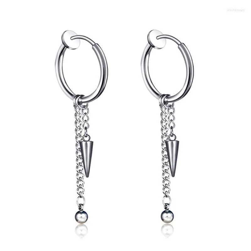 Hoop & Huggie Punk Jewelry Stainless Steel Hinged Earrings Spike Long Chain Dangle Drop EarringsHoop Kirs22