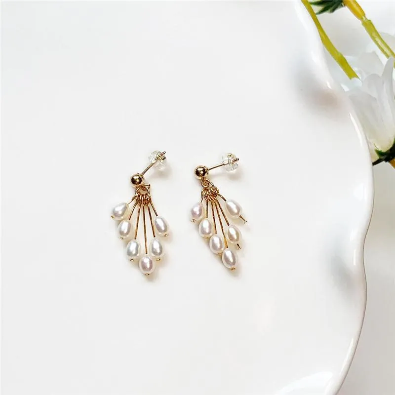 Dangle Lustre Naturel Perles D'eau Douce Boucles D'oreilles 14K Or Rempli Goutte Vintage Bijoux Boho Ternir Résister BijouxDangle