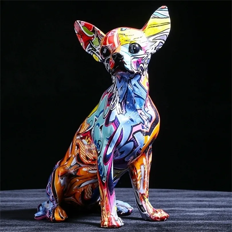Kreativ färg Chihuahua Dog Staty Enkel Vardagsrum Ornaments Hem Office Resin Skulptur Hantverk Butik Decors Dekorationer 220329
