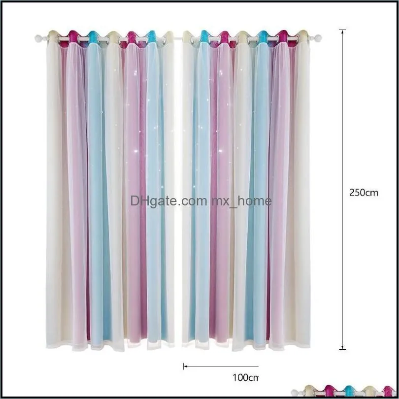 Curtain & Drapes 100x250CM Romantic Color Sheer Girl Kids Bedroom Full Blackout Window Hollow Star Home Decor