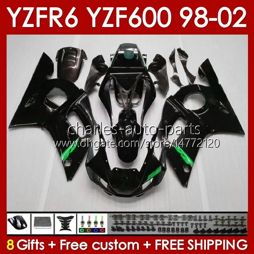 Zestaw Fairings dla Yamaha YZF 600 CC YZF-600 YZF R6 R 6 98-02 Body 145NO.134 YZF600 600CC Cowling YZF-R6 1998 1999 2000 2001 2002 YZFR6 98 99 00 01 02 OEM Bodywork Green Black