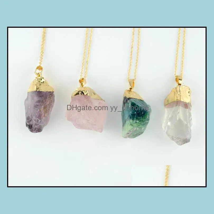 natural stone pendant necklace water drop necklace purple yellow rose quartz healing crystals necklace yydhhome