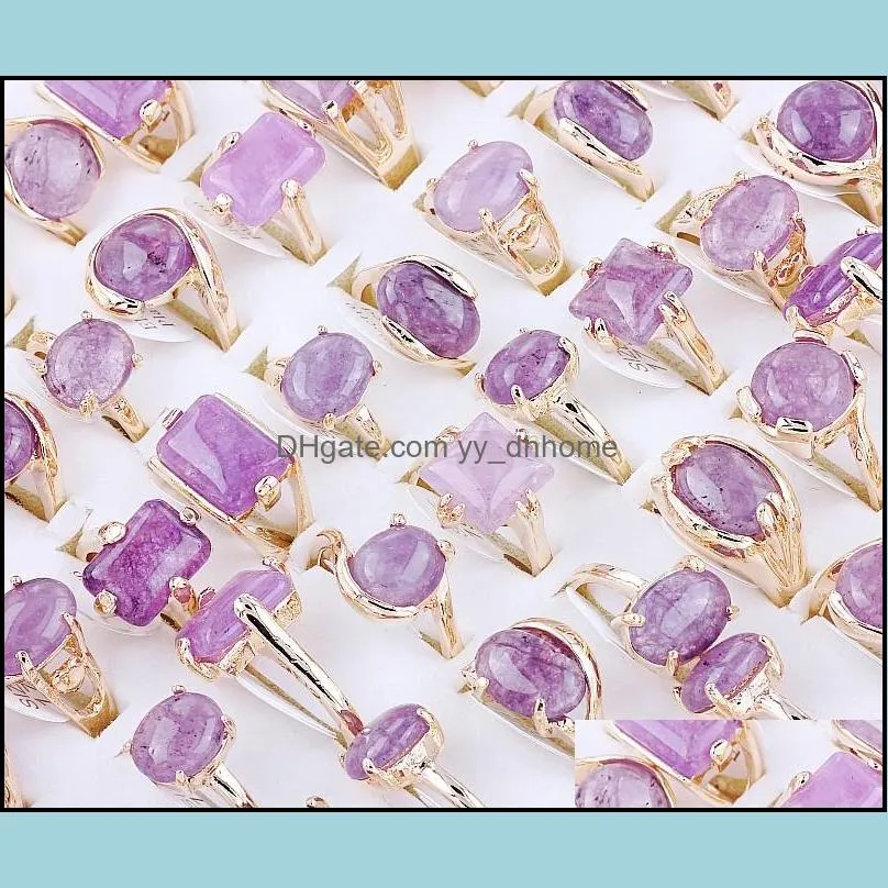 wholesale bulk 25pcs purple natural stone retro rings band wedding engagement xmas gift fashion jewelry