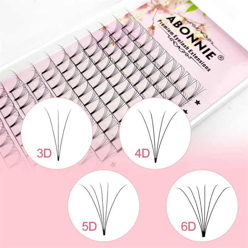 Abonnie Premade Fose Fans Short STEM 3D4D5D6D Russian Mink Eyelash Extension All Size Lashes Tray 220623