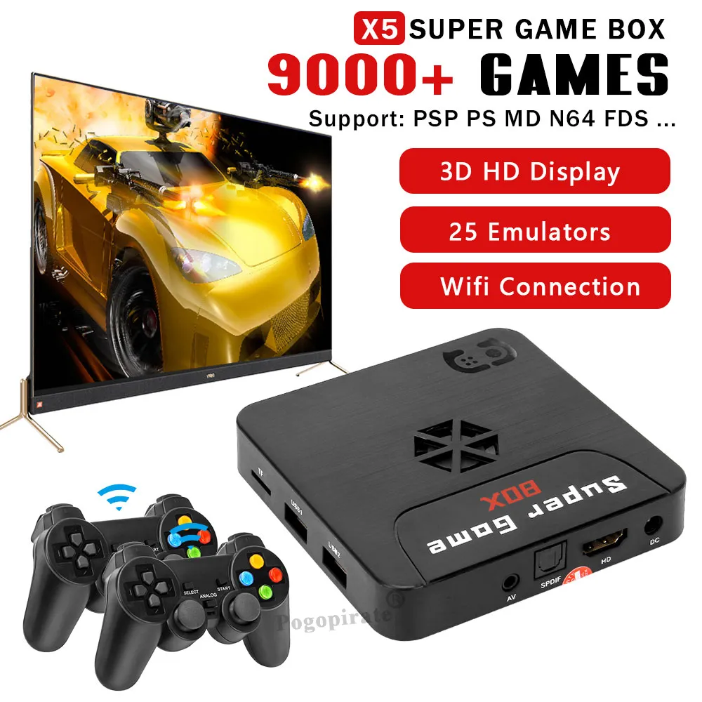 X5 Retro Game Player 3D HD TV Video Console WiFi Super Game Box 64GB مناسبة لـ PS1 PSP N64 DC 9000   ألعاب