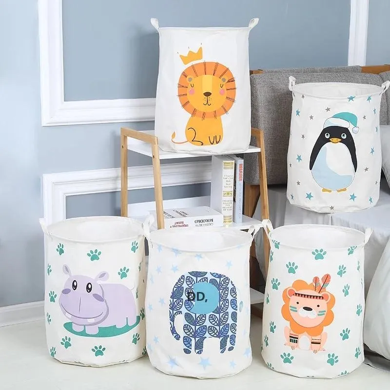 Sublimation Storages Bags 40X50CM Cotton Linen Cloth Art Foldable Household Dirty Clothes Storage Bucket Children's Storage bags RRA129