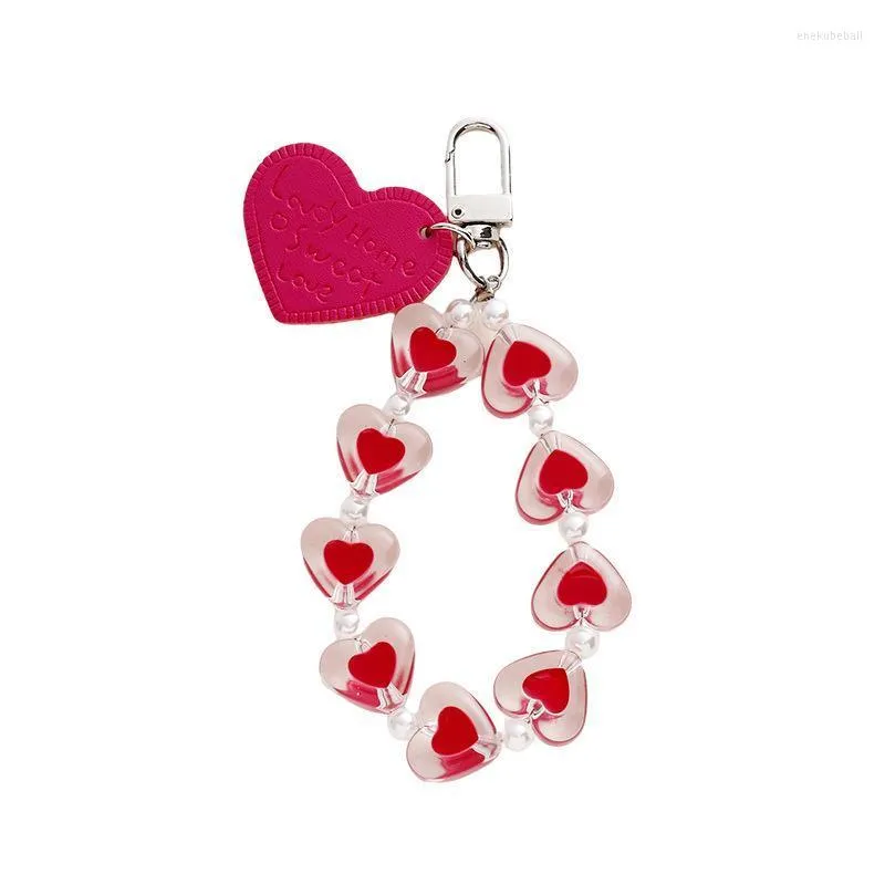 Porte-clés Mode Perlé Bracelet En Forme De Coeur Porte-clés Pour Femmes Fille Mignon Sac Pendentif Accessoire Voiture Porte-clés Ami Couple Cadeau Enek22