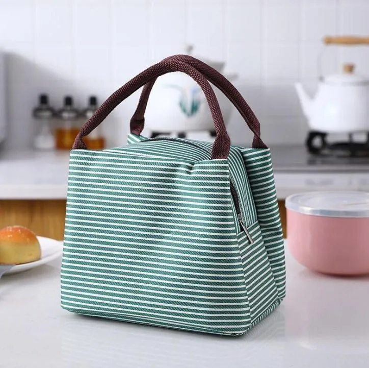 8styles Striped Lunch Bag Protable Thermal Insulated Campus Food Bags Pouch Tote Waterproof Picnic Storage Box Containers DA395