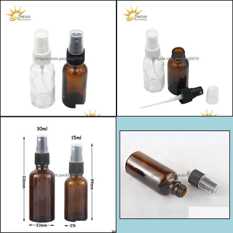 15ml 30ml Amber Glass Spray Bottle Wholesale  Oil Perfume Bottles With Black Or White Cap