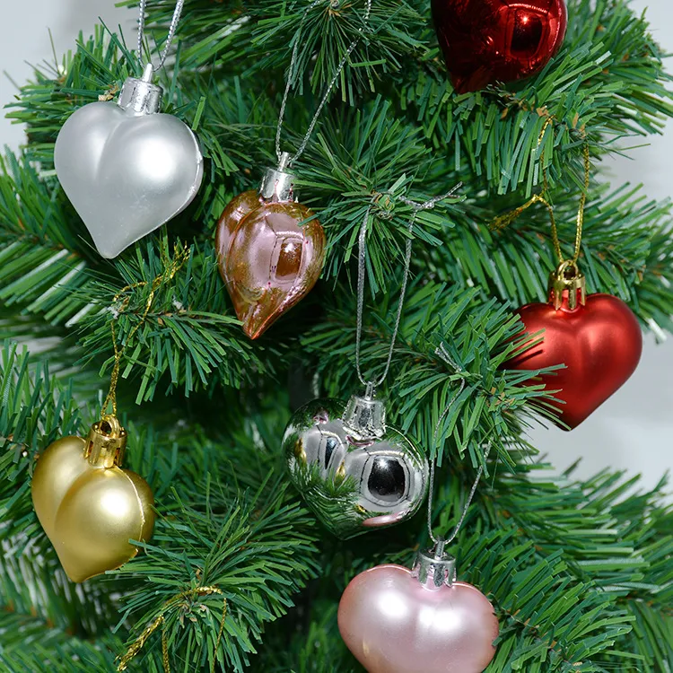 12 piezas Ornamento de corazón de plástico para decoraciones de árboles de Navidad Bolas colgantes de San Valentín Decoración Regalo