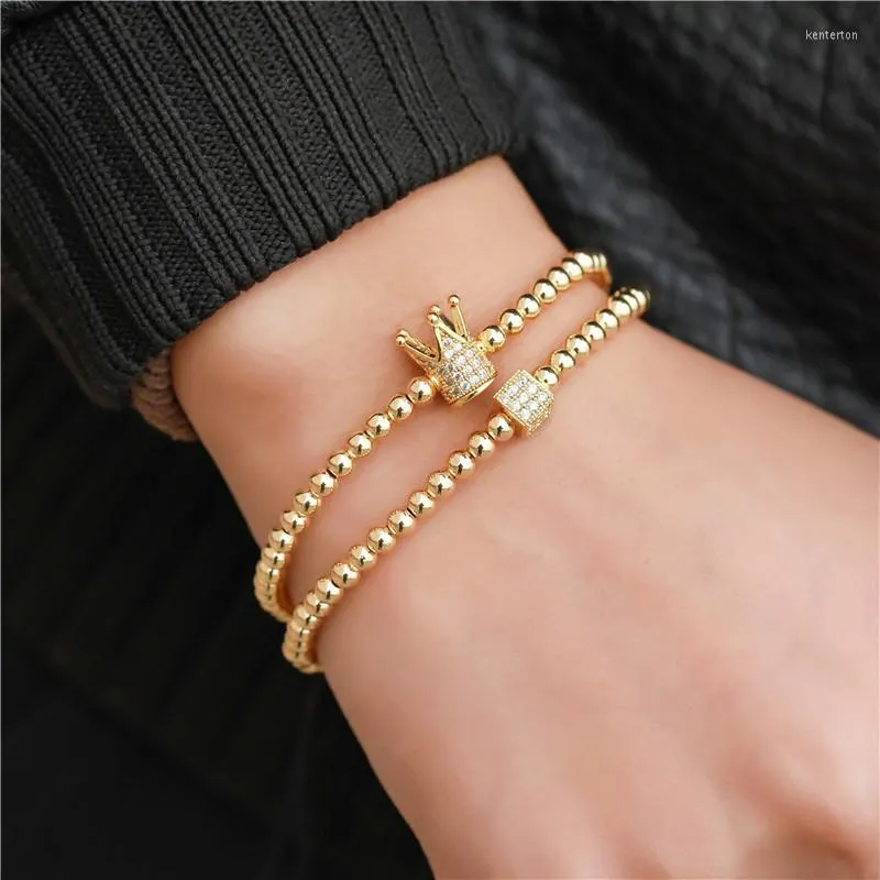 Charm Bracelets Fashion 2Pcs/Sets Crown Cube Men Couple Bracelet Sets Trendy 4mm Copper Bead Braiding Women Jewelry GiftCharm Kent22