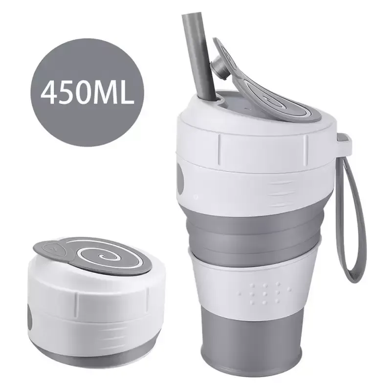 450ml de silicone xícara de café dobrável com tampa à prova de vazamento para viagens para caminhada com piquenique com comida de piquenique bpa grátis caneca de café dobrável