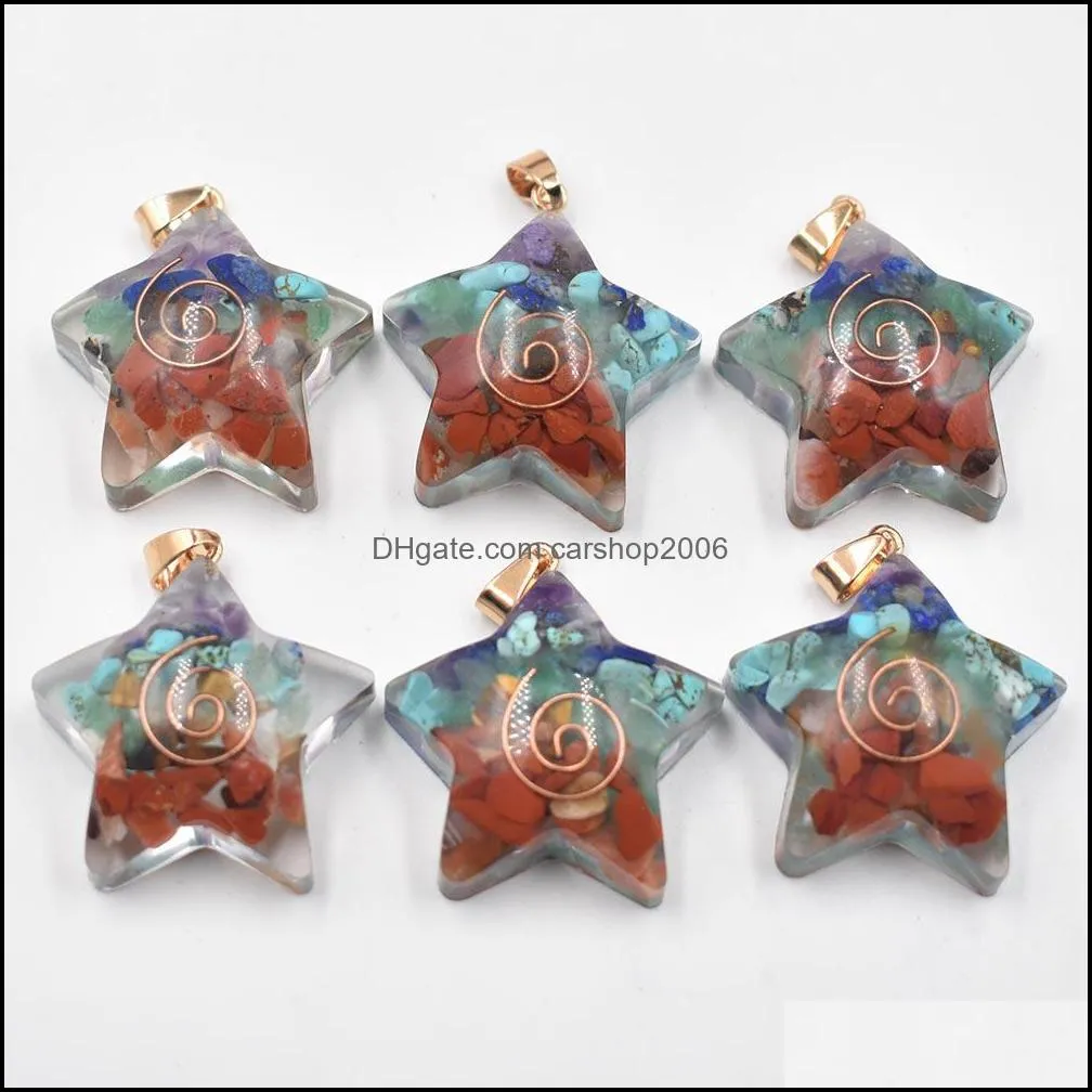 healing seven chakra five pointed star charms retro colorful natural amethysts lapis lazuli 7 colors stone pendants carshop2006