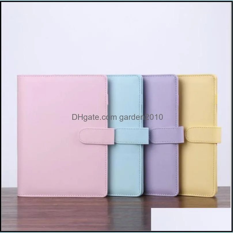 A6 Notebook Notepads Binder 6 Rings Spiral Business Office Planner Agenda Budget Binders Macaron Color PU Leather Cover((Binder