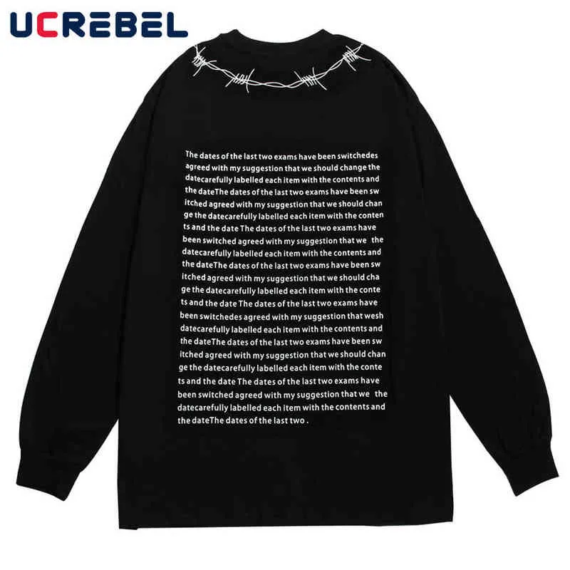 T-shirt a maniche lunghe con stampa lettera Mens High Street Casual girocollo in cotone Tee Streetwear T-shirt allentata da uomo T220808