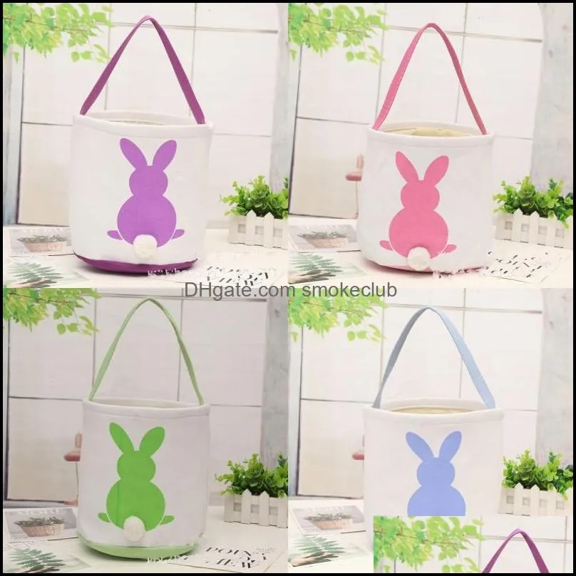 Easter Rabbit Basket Easter Bunny Bags Rabbit Printed Canvas Tote Bag Egg Candies Baskets 4 Colors 269 G2