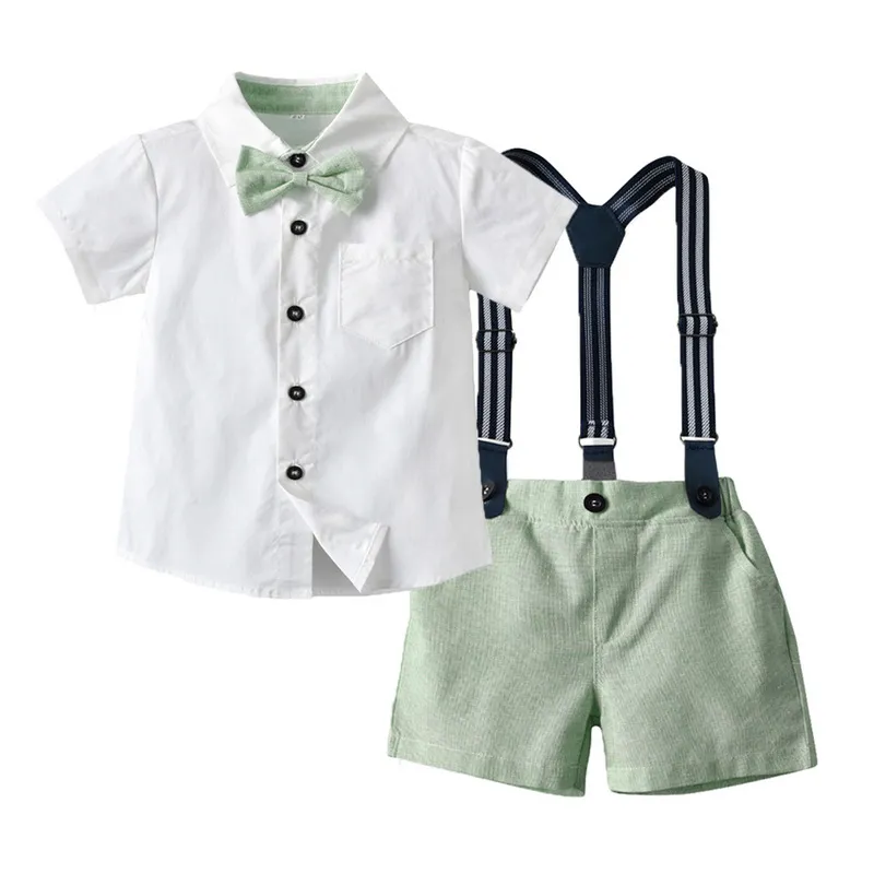 Barn casual shorts sätter mode kortärmad t-shirt   suspenders gentleman kostym nyfödda spädbarn kläder