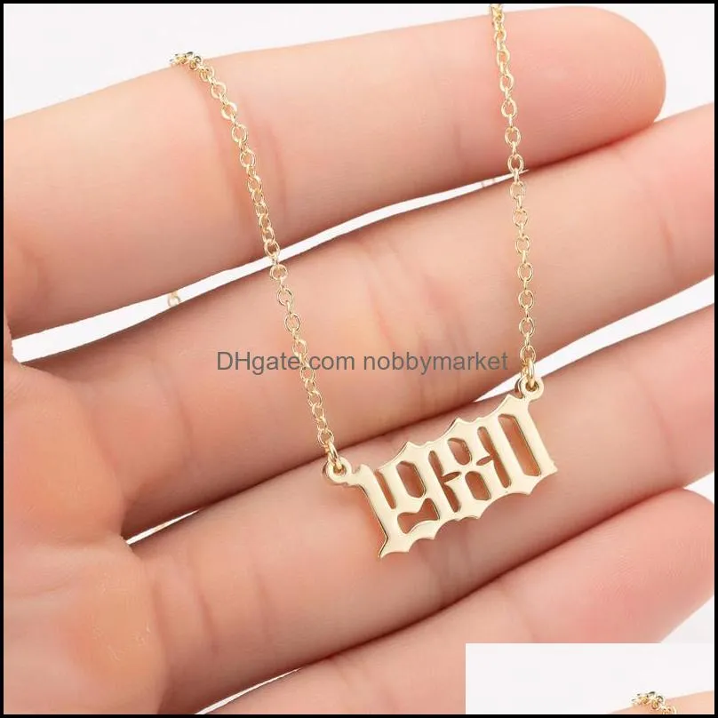 Birth Years Necklace,Initial Year Number Pendant Necklace For Women Girls Birthday Gift Charm Friendship Stainless steel Necklace-Z