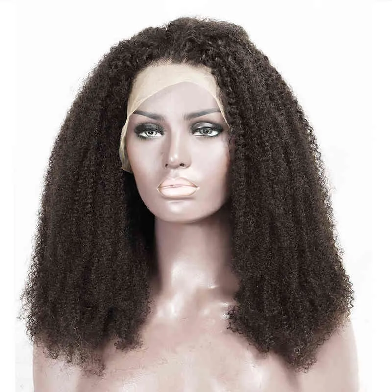 4C Afro Crépus Bouclés Dentelle Fermeture Humaine Vierge Cheveux Perruques Transparent U Partie Brésilienne Frontale pour les Femmes Noires 220707