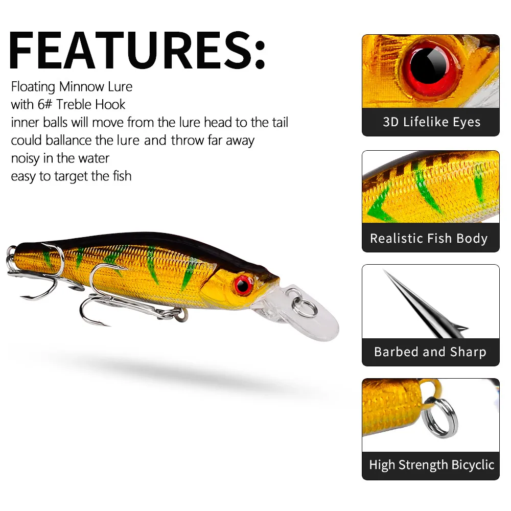 10 Pack High Quality Laser Line Minnow Fishing Lures In With Bass Crankbait  Hooks And Tackle Minnow Fish Bait 8.3g, 9cm/3.35in K1624 From Newvendor,  $1.18