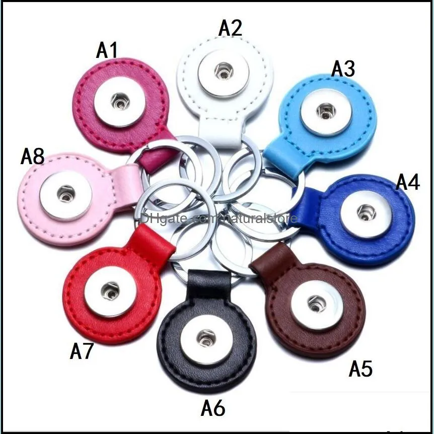 2 Styles PU Leather Snap Button Key Rings chain Snap Keychains fit DIY 18MM Snap Jewelry