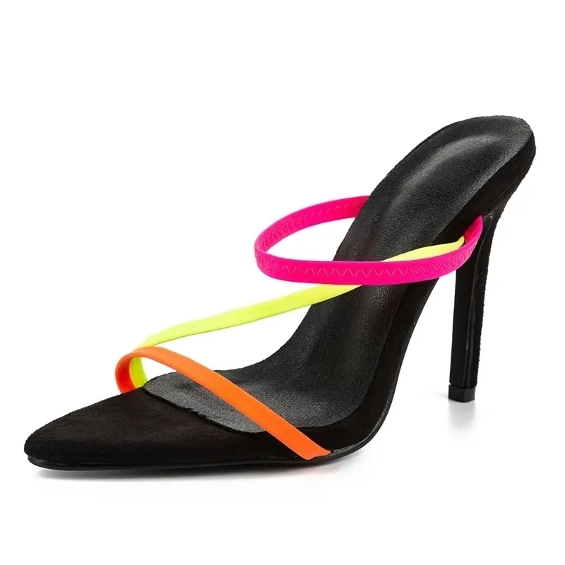 Kcenid yaz seksi moda açık ayak parmağı yüksek topuk terlikleri sandalet üzerinde kayma 12 kadın ayakkabılar y200624