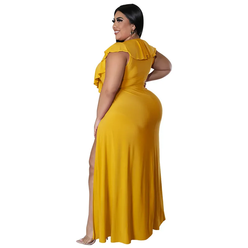 Plus Size Ruffle Halter Neck Maxi Plus Size wrap dress for Women - Perfect for Beach Parties and Casual Summer Wear
