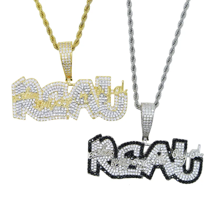 Männer Frauen Hip Hop voll asphaltierte weiße schwarze cz Buchstabe Anhänger Halskette für Seilkette ECED BLING Kubic Zirkonia Mode Schmuck