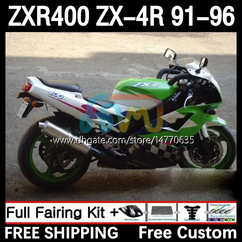 카와사키 닌자 ZX4R 400CC 용 페어링 키트 ZXR-400 1991 1992 1993 94 95 96 바디 12DH.68 ZXR 400 CC ZX-4R ZX 4R Cowling ZXR400 91 93 1994 1996 차체 녹색 화이트