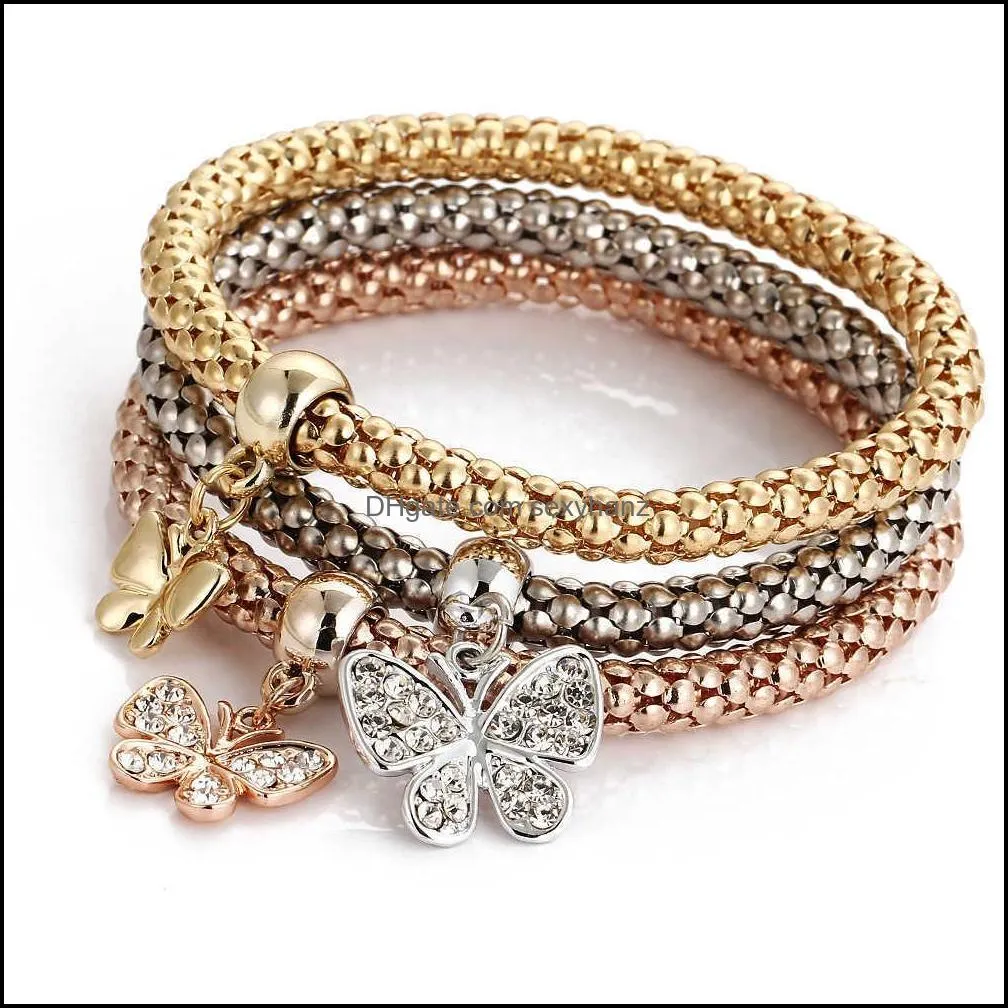 3pcs/lot Tree of Life Bracelet Crystal Owl Key Lock Music Note Butterfly Heart Charm Bangle for Women Fashion Jewelry