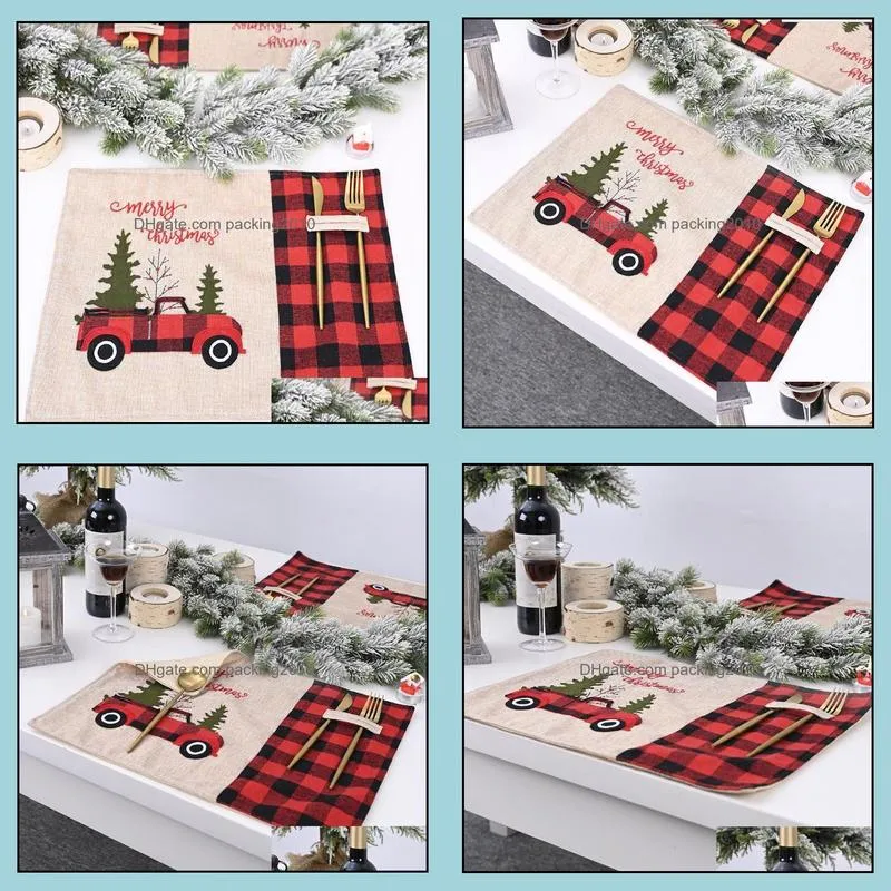 christmas tree red truck placemats table mat winter  plaid placemat dining home xmas table decoration sn3364