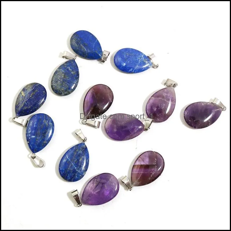 Natural Stone Waterdrop Charms Crystal Amethysts Necklace Lapis Lazuli PendantsTear Beads For Jewelry Making Earring Gems
