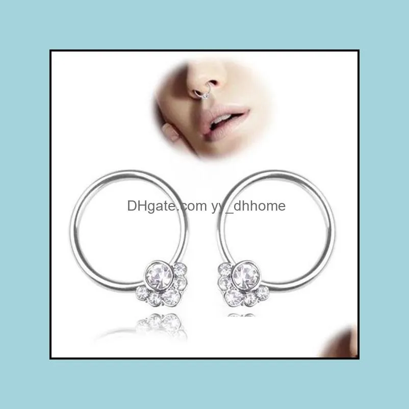 Small Thin Rhinestone Crystals Flower Fake septum Piercing Nose Rings Studs Faux Clip Nose Hoop Body jewelry