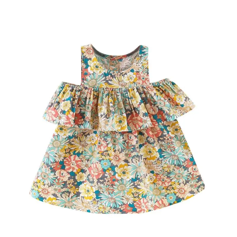 Robes de fille 6M-3Y Floral sans manches imprimé bébé robe volants infantile filles princesse fille robefille