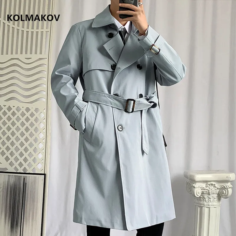 Gabardina para hombre llegada otoño moda estilo largo abrigo hombres doble botonadura gabardina primavera para hombre chaquetas casuales tamaño completo M4XL 220826