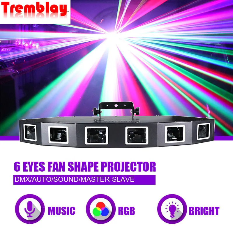 Projecteur d'effet d'éclairage Laser en forme d'éventail rvb à 6 yeux, Modes sonores de musique DMX pour DJ Disco Party Bar lampe de vacances de noël lumière de scène