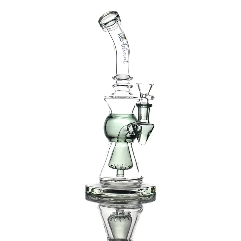 Newest Heady Dab Rigs Glass Bong Logo Printing Tobacco Hookahs Perc Recycler Water Pipes 14mm Female Joint Oil Rigs Bubbler With Quartz Banger Or Bowl