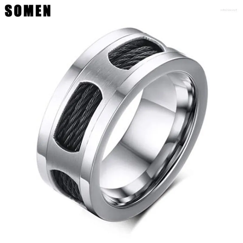 Pierścienie klastrowe Somen 10 mm stal nierdzewna czarny kabel WIA Pierścień męskiej mody męskiej biżuterii