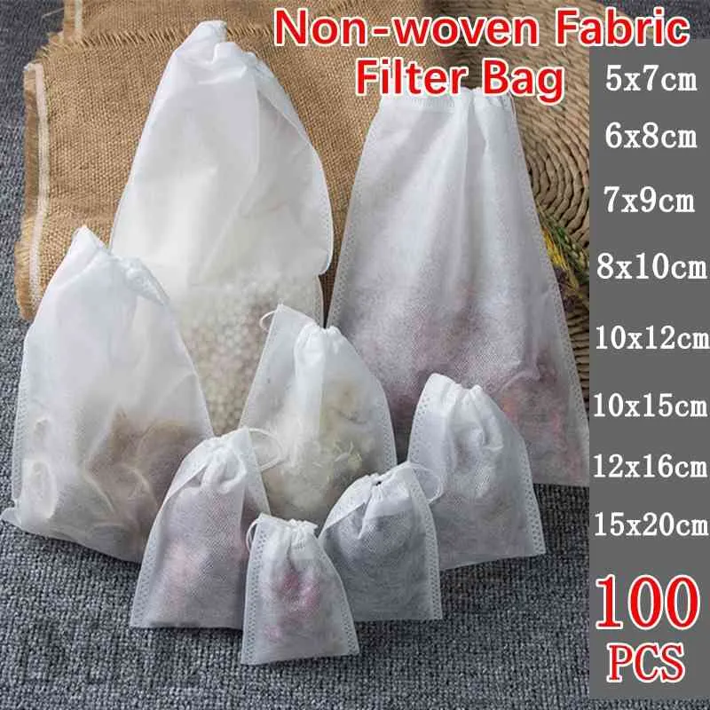 Sachets de thé en tissu non tissé de qualité alimentaire 100pcs filtre pour infuseur d'épices avec des sacs de filtres de joint de guérison de ficelle