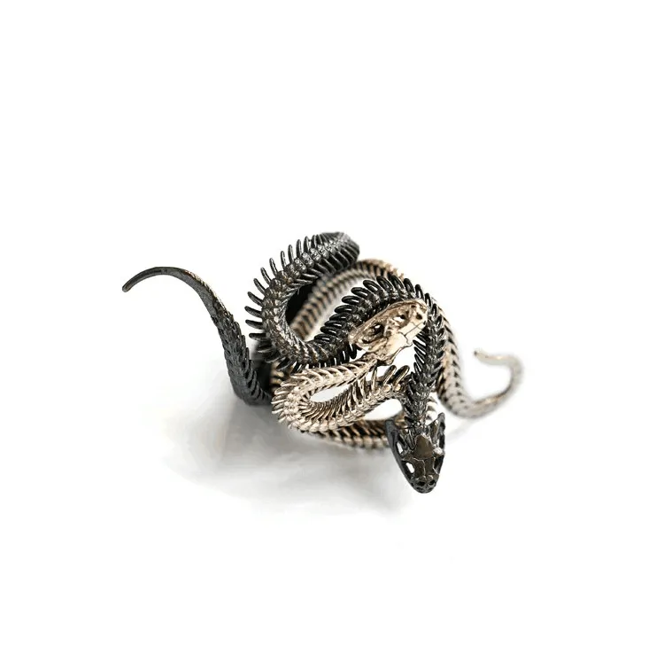 Anillos de Cobra para hombre, anillo de Hip Hop a la moda, joyería, anillo de serpiente Vintage de plata negra, apertura ajustable