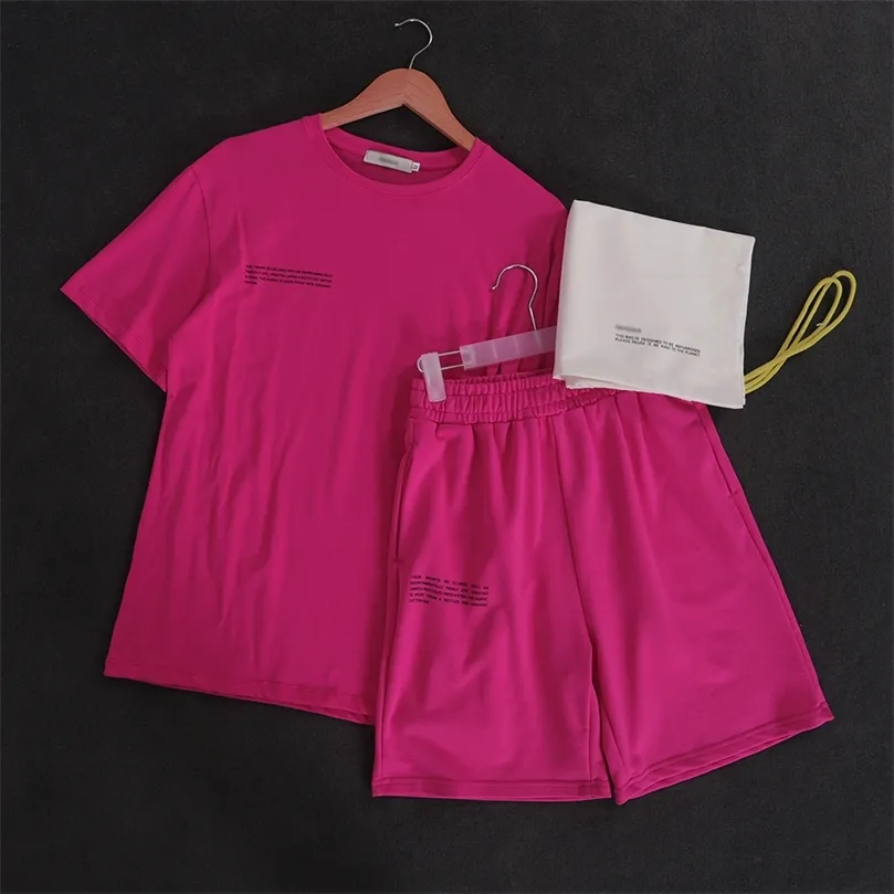 Damen-T-Shirts, kurzärmelige T-Shirts mit Rundhalsausschnitt, Sommeroberteile, lockere Passform, sportliche lange Sweat-Shorts, zweiteilige Sets, Lounge-Workout-Outfits 220527