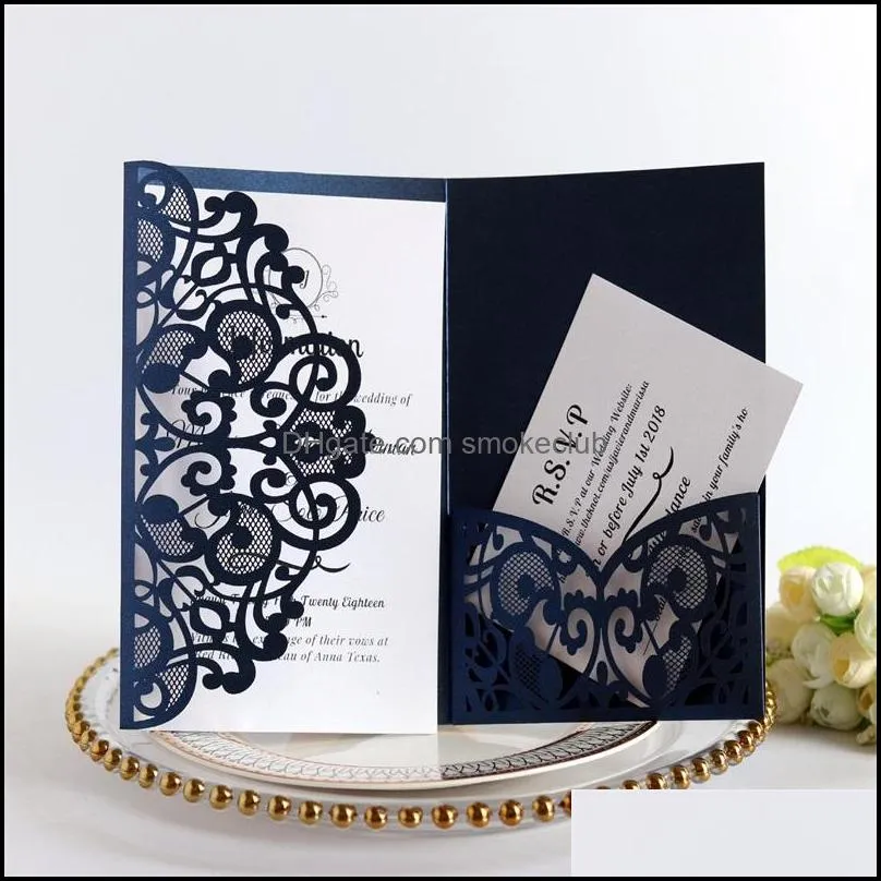 Wedding Invitation Cards Kits Spring Flower Laser Cut Pocket Bridal Invitation Card For Engagement Graduate Birthday Party 10 p2