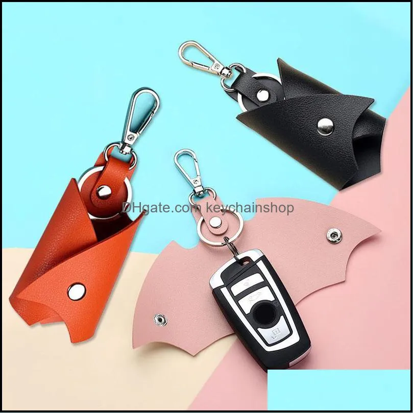 keychains creative bat shaped pu leather keychain women men car key protective cover waist hanging case jewelry accessories