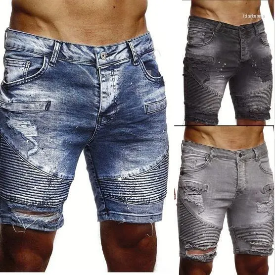 Heren denim shorts vernietigd rechte motorrijder jeans gescheurd met 3 kleuren Aziatische maat S-2xl Drak22