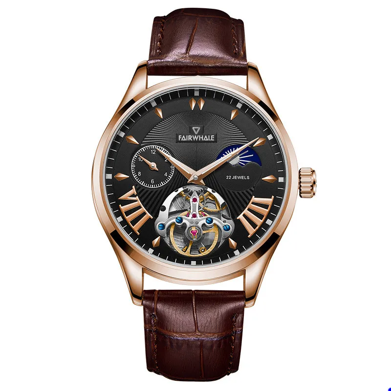 2022 Watch Ruimas Mechanical Tourbillon Luxury Fashion Brand Leather Men Watches Mens Automatic Watch Relogio Masculino gift A2